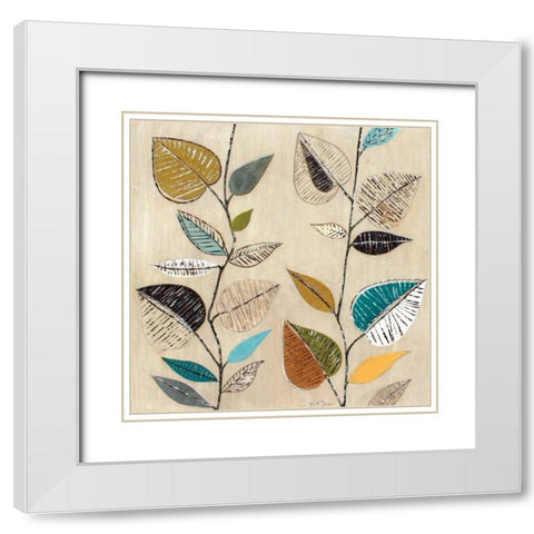 Dancing Leaves I White Modern Wood Framed Art Print with Double Matting by Tava Studios