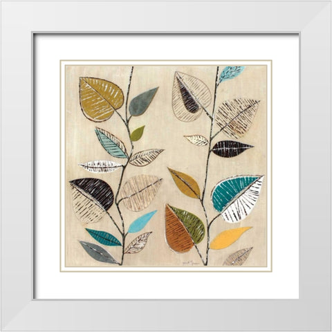 Dancing Leaves I White Modern Wood Framed Art Print with Double Matting by Tava Studios
