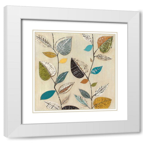 Dancing Leaves II White Modern Wood Framed Art Print with Double Matting by Tava Studios