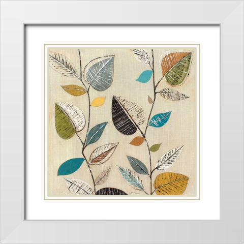 Dancing Leaves II White Modern Wood Framed Art Print with Double Matting by Tava Studios