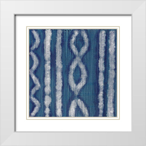 Shibori Blue III White Modern Wood Framed Art Print with Double Matting by Tava Studios