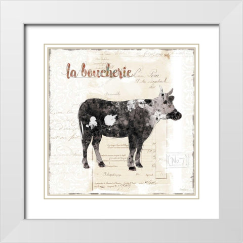 Golden Cuisine Cow White Modern Wood Framed Art Print with Double Matting by Robinson, Carol