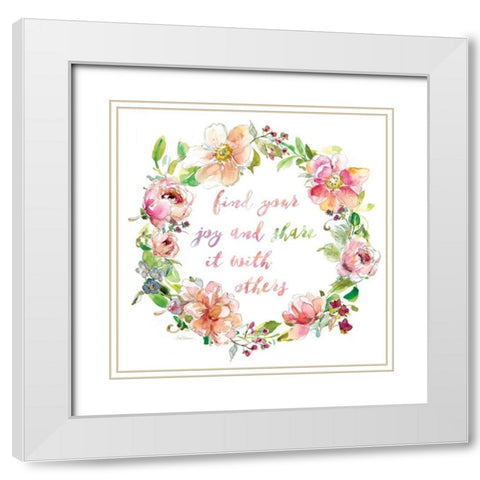 Joy Wreath White Modern Wood Framed Art Print with Double Matting by Robinson, Carol