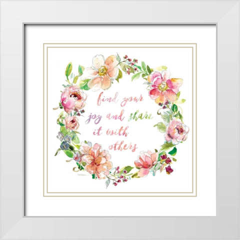 Joy Wreath White Modern Wood Framed Art Print with Double Matting by Robinson, Carol