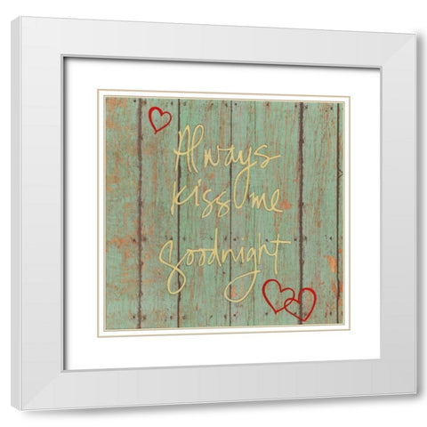 Kiss Me Goodnight White Modern Wood Framed Art Print with Double Matting by Tava Studios