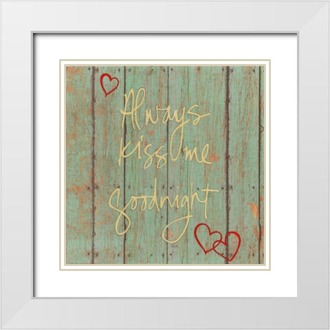 Kiss Me Goodnight White Modern Wood Framed Art Print with Double Matting by Tava Studios