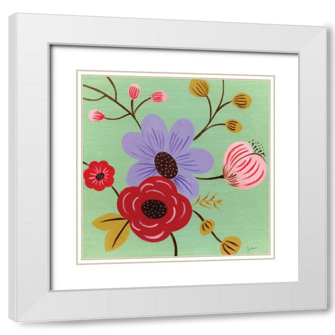 Vintage Flowers White Modern Wood Framed Art Print with Double Matting by Tava Studios