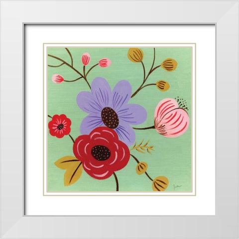 Vintage Flowers White Modern Wood Framed Art Print with Double Matting by Tava Studios