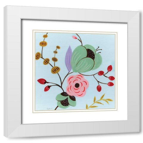 Vintage Flowers White Modern Wood Framed Art Print with Double Matting by Tava Studios