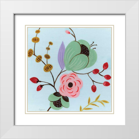 Vintage Flowers White Modern Wood Framed Art Print with Double Matting by Tava Studios