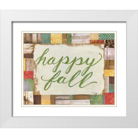 Happy Fall White Modern Wood Framed Art Print with Double Matting by Tava Studios