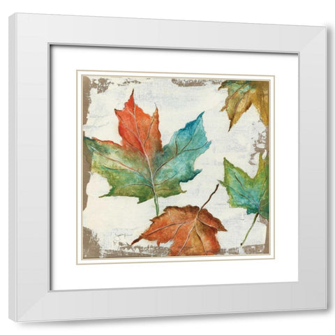 Fall Leaves White Modern Wood Framed Art Print with Double Matting by Tava Studios