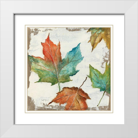 Fall Leaves White Modern Wood Framed Art Print with Double Matting by Tava Studios