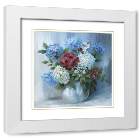 Hydrangea Arrangement White Modern Wood Framed Art Print with Double Matting by Nan