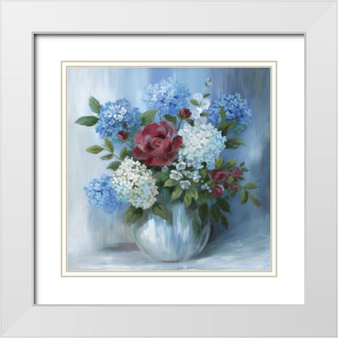 Hydrangea Arrangement White Modern Wood Framed Art Print with Double Matting by Nan