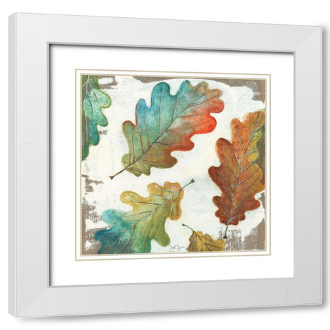 Fall Leaves II White Modern Wood Framed Art Print with Double Matting by Tava Studios