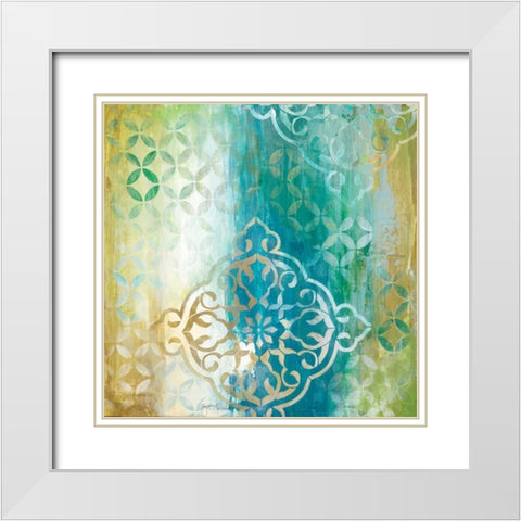 Teal Impression I White Modern Wood Framed Art Print with Double Matting by Tava Studios