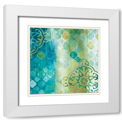 Teal Impression II White Modern Wood Framed Art Print with Double Matting by Tava Studios