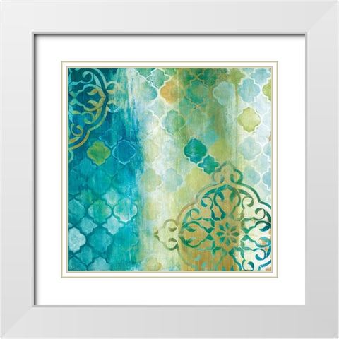 Teal Impression II White Modern Wood Framed Art Print with Double Matting by Tava Studios