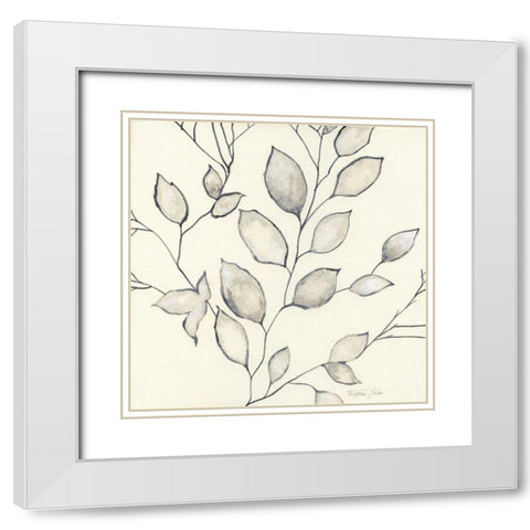Whispering Leaves II White Modern Wood Framed Art Print with Double Matting by Tava Studios