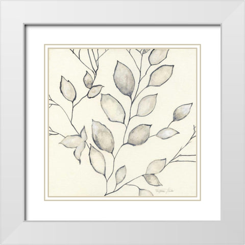 Whispering Leaves II White Modern Wood Framed Art Print with Double Matting by Tava Studios