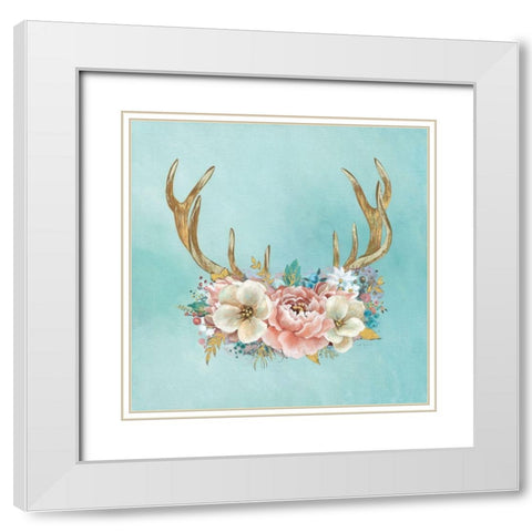 Antler Flourish White Modern Wood Framed Art Print with Double Matting by Tava Studios