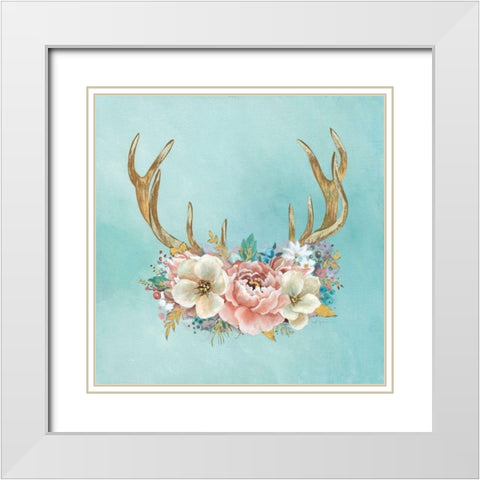 Antler Flourish White Modern Wood Framed Art Print with Double Matting by Tava Studios