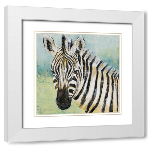 Painterly Zebra White Modern Wood Framed Art Print with Double Matting by Tava Studios