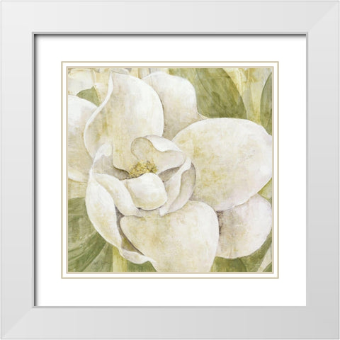 Magnolia Dolce White Modern Wood Framed Art Print with Double Matting by Tava Studios