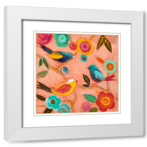 Birds and Whimsy II White Modern Wood Framed Art Print with Double Matting by Tava Studios