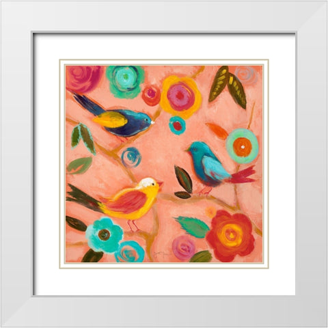 Birds and Whimsy II White Modern Wood Framed Art Print with Double Matting by Tava Studios