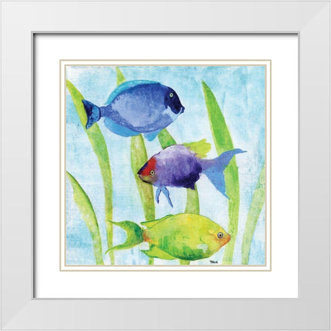 Iridescent Fish I White Modern Wood Framed Art Print with Double Matting by Tava Studios
