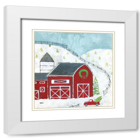 Christmas Barn White Modern Wood Framed Art Print with Double Matting by Tava Studios