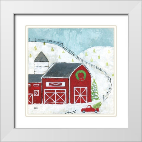 Christmas Barn White Modern Wood Framed Art Print with Double Matting by Tava Studios