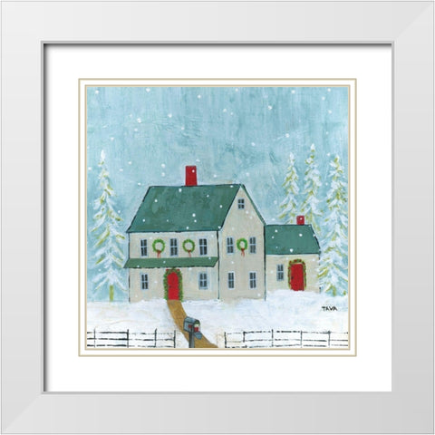 Home For Christmas White Modern Wood Framed Art Print with Double Matting by Tava Studios