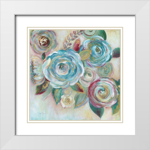 Jeweled Roses White Modern Wood Framed Art Print with Double Matting by Tava Studios