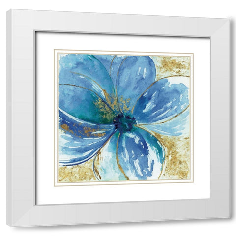 Nigella Blue White Modern Wood Framed Art Print with Double Matting by Tava Studios