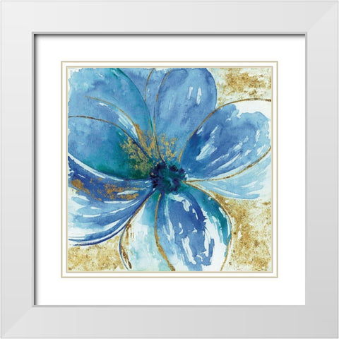 Nigella Blue White Modern Wood Framed Art Print with Double Matting by Tava Studios