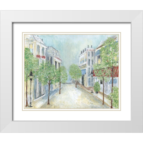 Springtime Stroll White Modern Wood Framed Art Print with Double Matting by Tava Studios