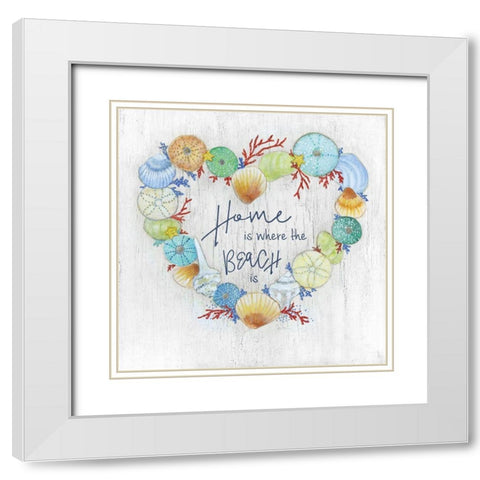 Seashell Heart White Modern Wood Framed Art Print with Double Matting by Tava Studios