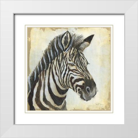 Patterned Zebra White Modern Wood Framed Art Print with Double Matting by Tava Studios