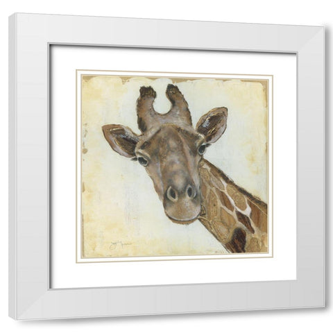 Patterned Giraffe White Modern Wood Framed Art Print with Double Matting by Tava Studios