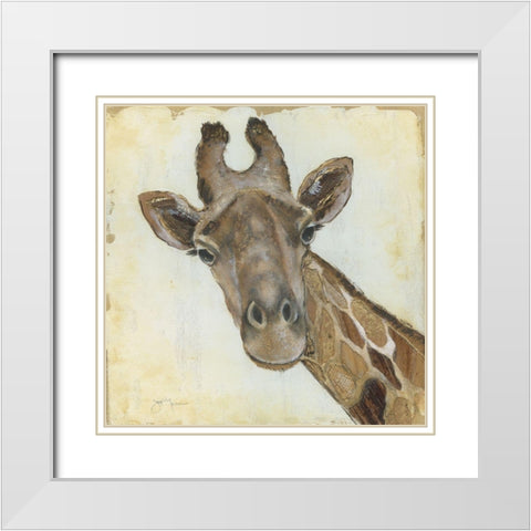 Patterned Giraffe White Modern Wood Framed Art Print with Double Matting by Tava Studios