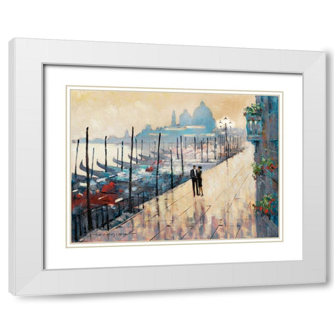 Venice Encounter White Modern Wood Framed Art Print with Double Matting by Orme, E. Anthony