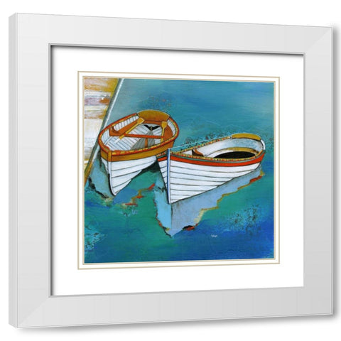 Rowboat Reflection White Modern Wood Framed Art Print with Double Matting by Tava Studios