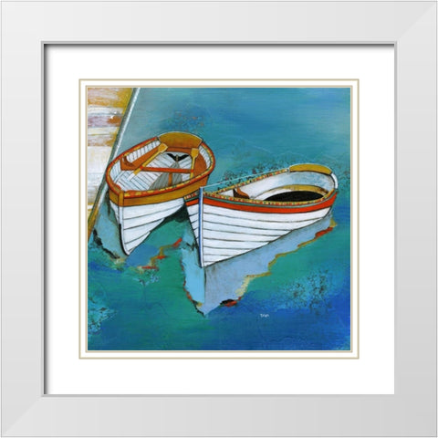Rowboat Reflection White Modern Wood Framed Art Print with Double Matting by Tava Studios