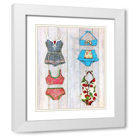 Vintage Bathing Suits I White Modern Wood Framed Art Print with Double Matting by Tava Studios