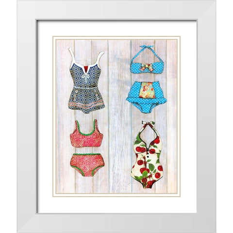 Vintage Bathing Suits I White Modern Wood Framed Art Print with Double Matting by Tava Studios