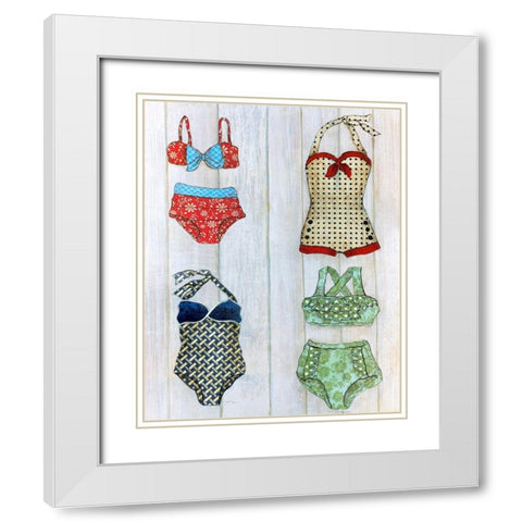 Vintage Bathing Suits II White Modern Wood Framed Art Print with Double Matting by Tava Studios