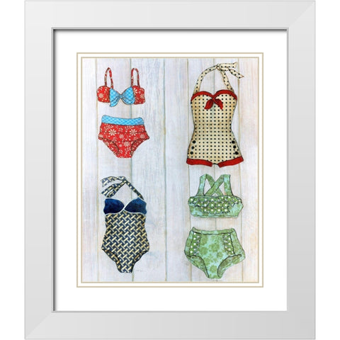 Vintage Bathing Suits II White Modern Wood Framed Art Print with Double Matting by Tava Studios